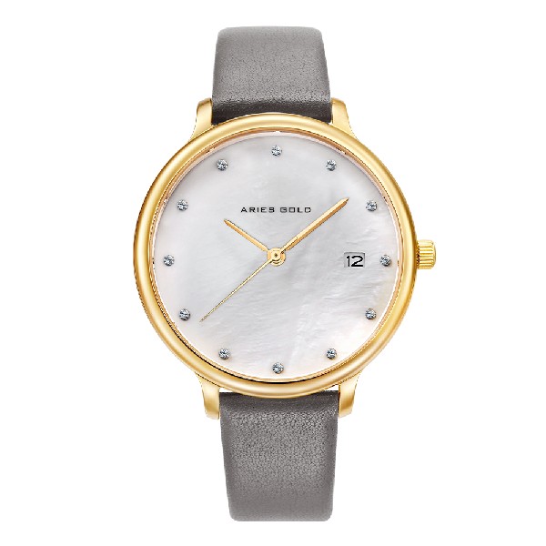 ARIES GOLD ENCHANT FLEUR GOLD STAINLESS STEEL L 5035 G-MP LEATHER STRAP WOMEN'S WATCH